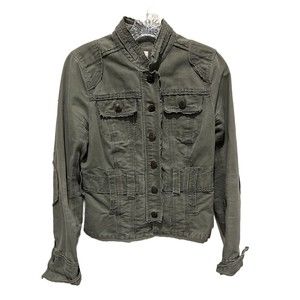 B.B’s Closet Women’s Medium Green Army Fitted Short Button Up Denim Jacket